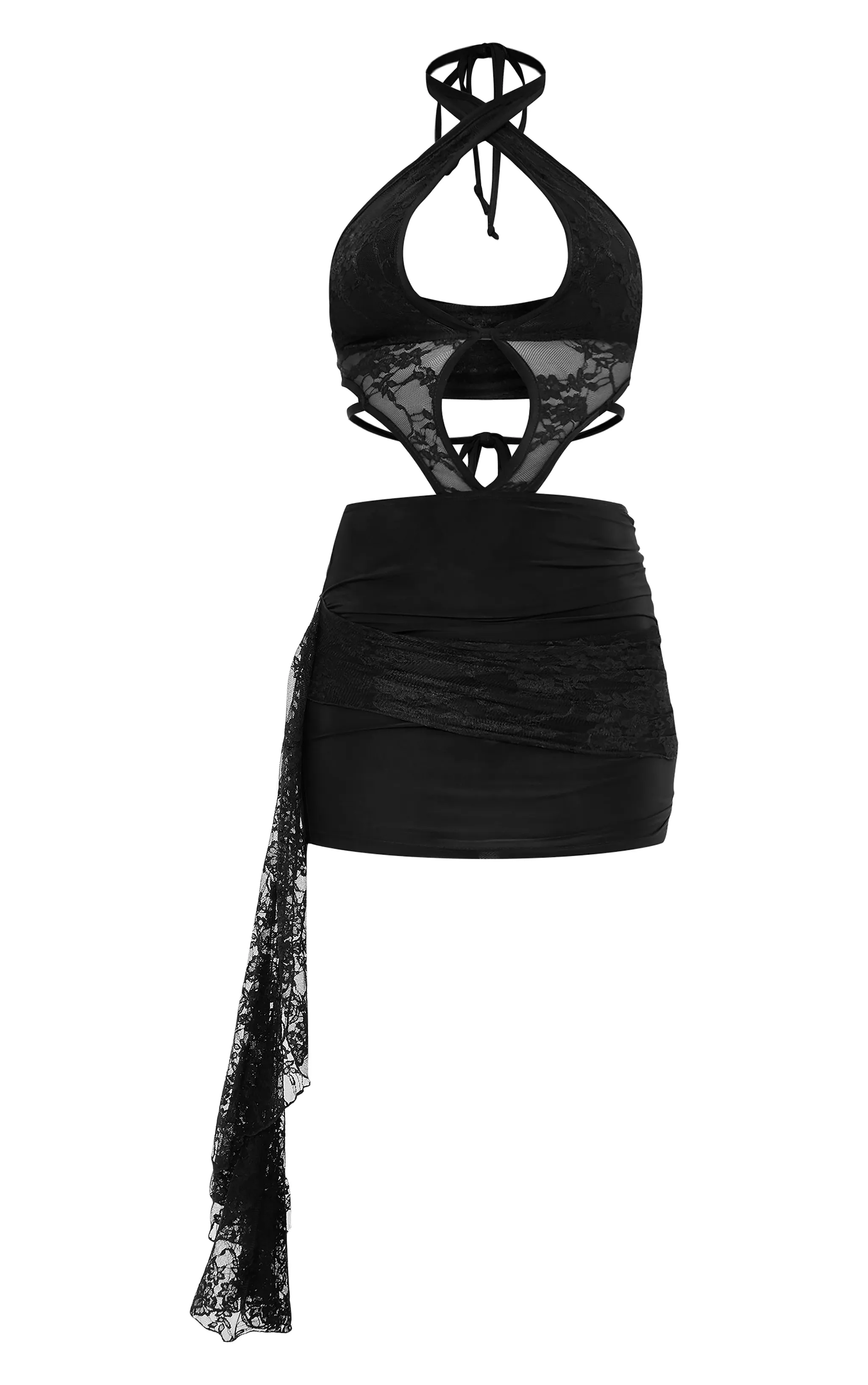 Black Lace Extreme Cut Out Frill Detail Mini Dress sold by Pretty Little Thing product image thumbnail 5