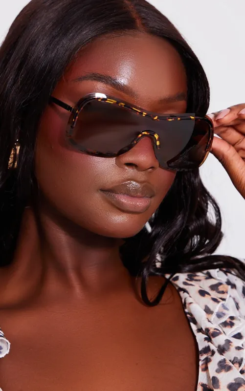 Tortoiseshell Metal Detailing Visor Sunglasses sold by Pretty Little Thing