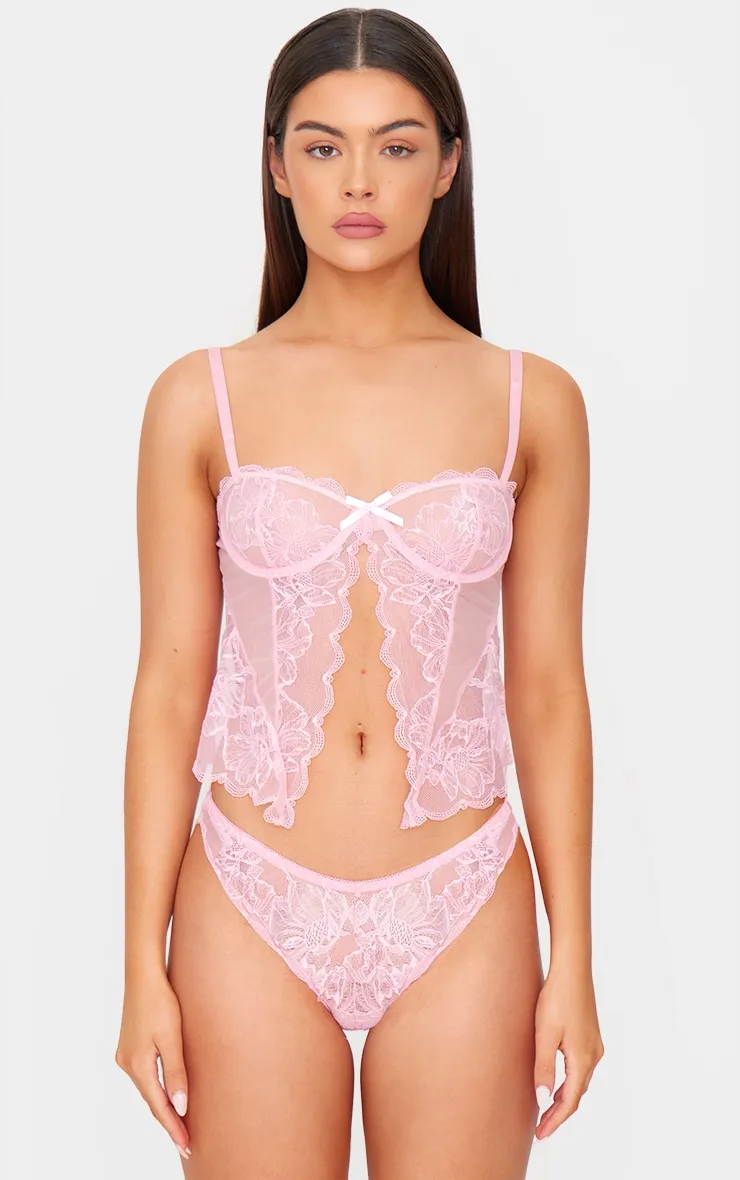 Pink Lace Open Front Corset Lingerie Set sold by Pretty Little Thing
