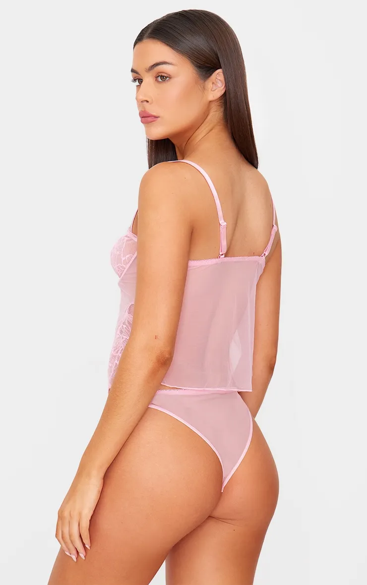 Pink Lace Open Front Corset Lingerie Set sold by Pretty Little Thing product image thumbnail 2