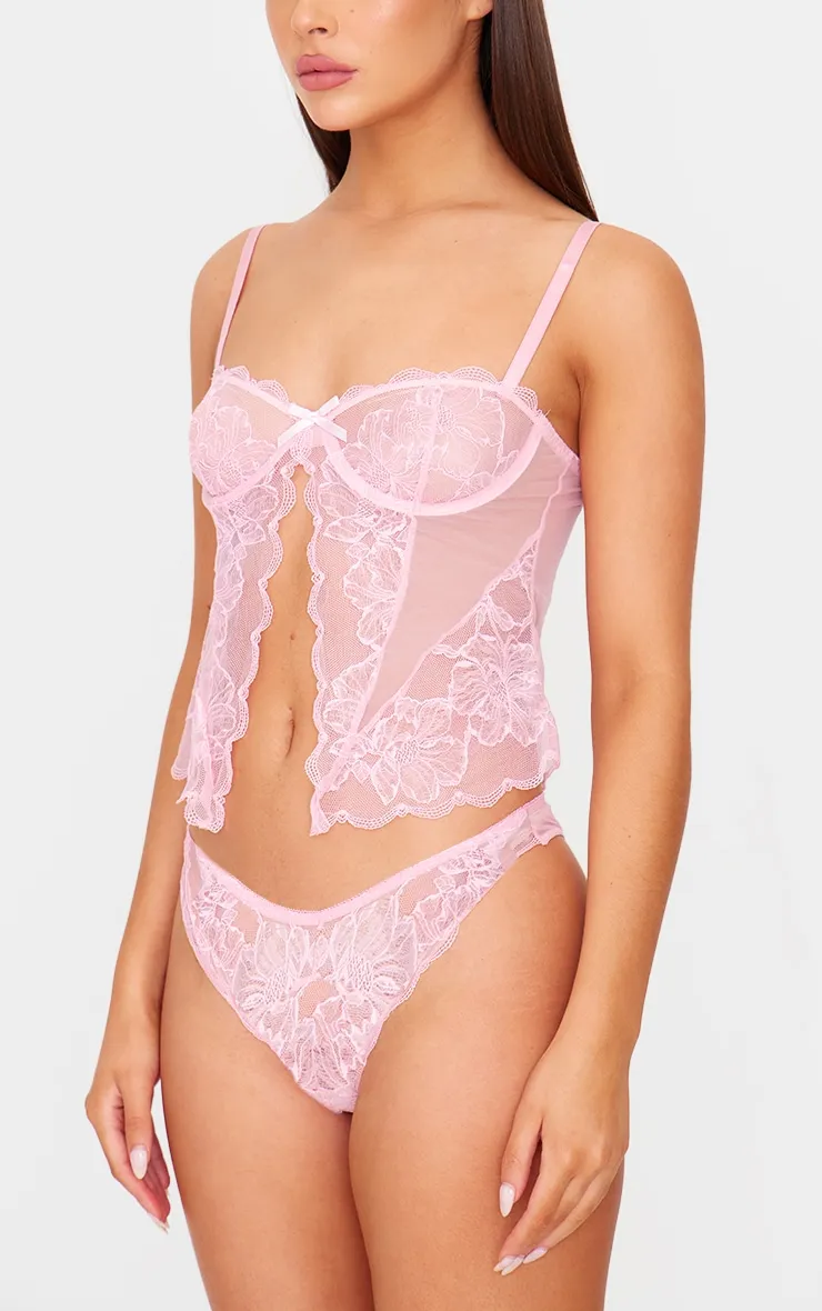 Pink Lace Open Front Corset Lingerie Set sold by Pretty Little Thing product image thumbnail 4