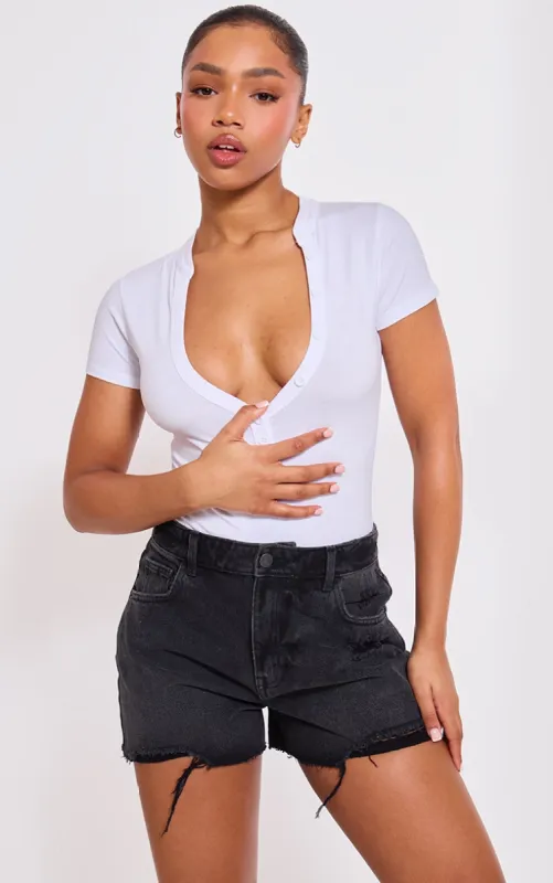 PRETTYLITTLETHING Washed Black Distressed High Rise Mom Denim Shorts sold by Pretty Little Thing