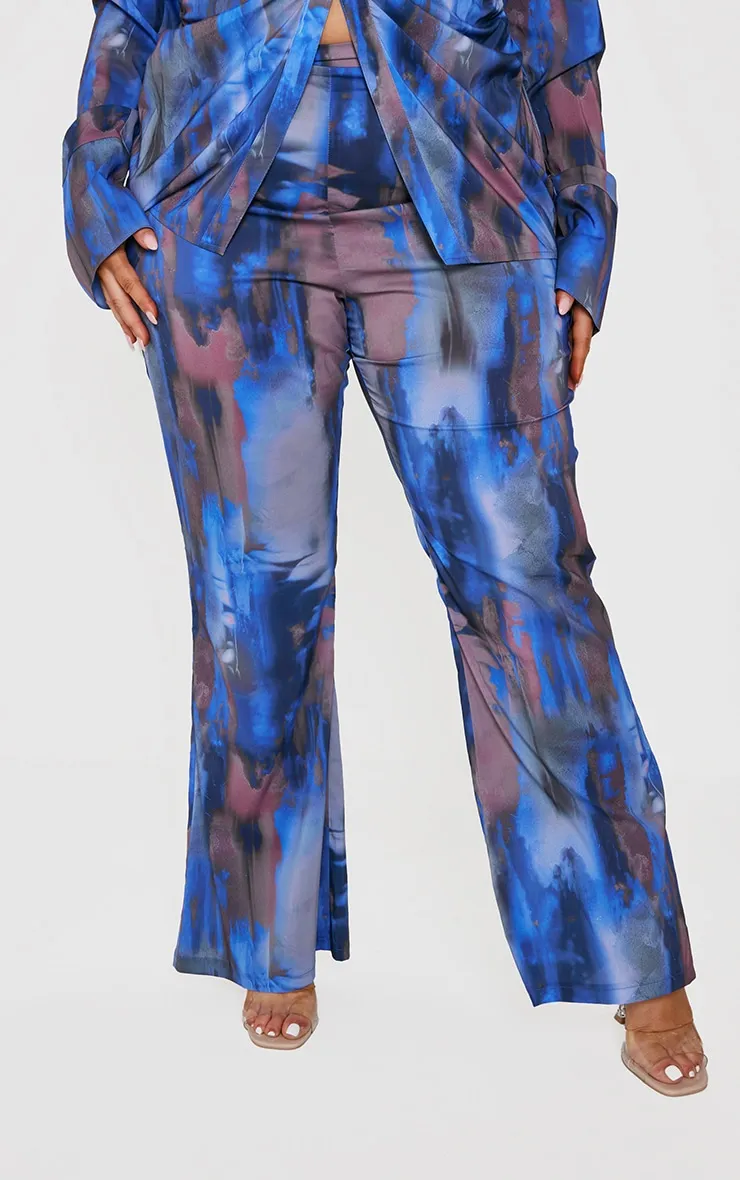 Plus Blue Abstract Print Chiffon Flare Trousers sold by Pretty Little Thing product image thumbnail 2