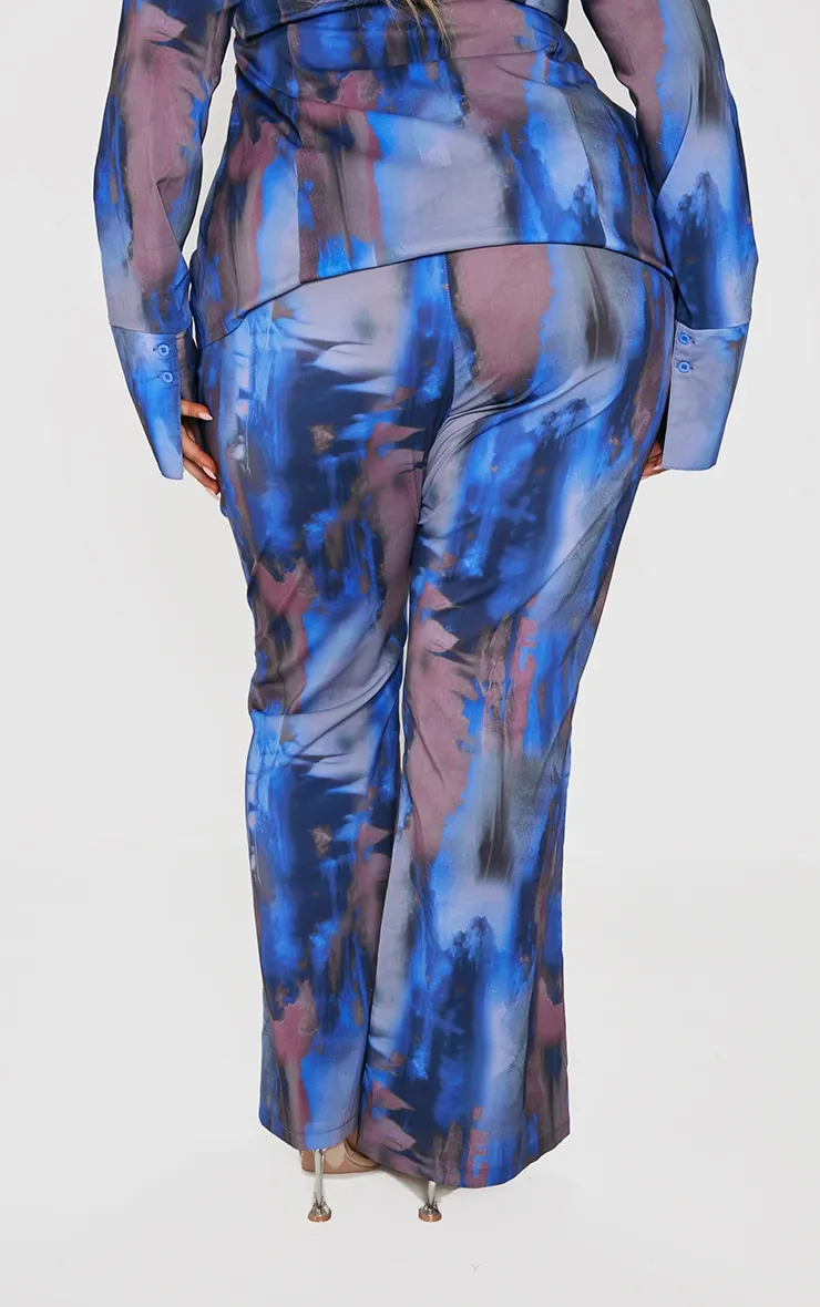 Plus Blue Abstract Print Chiffon Flare Trousers sold by Pretty Little Thing product image thumbnail 3