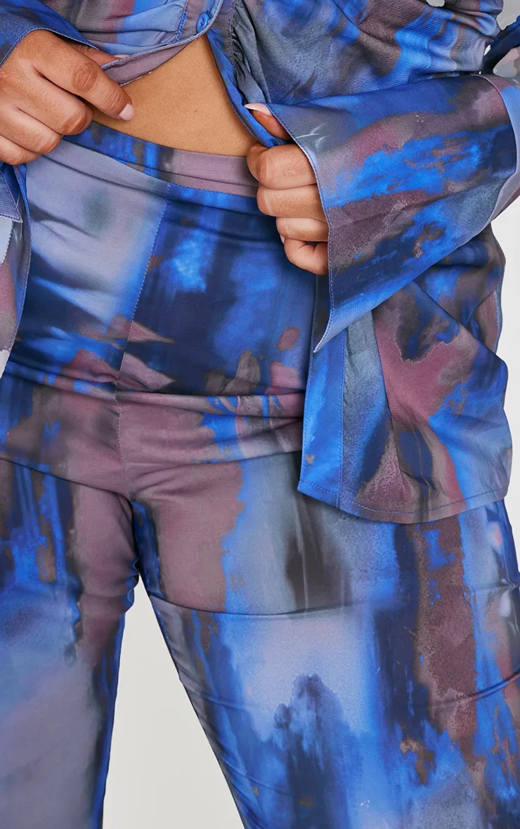 Plus Blue Abstract Print Chiffon Flare Trousers sold by Pretty Little Thing product image thumbnail 4