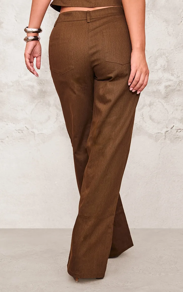 Chocolate Premium Twill Mid Rise Wide Leg Trouser sold by Pretty Little Thing product image thumbnail 3