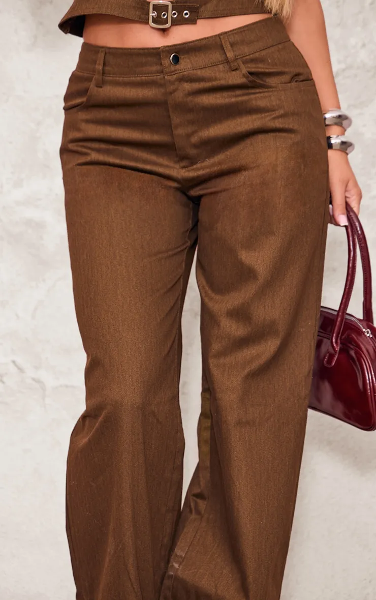 Chocolate Premium Twill Mid Rise Wide Leg Trouser sold by Pretty Little Thing product image thumbnail 4