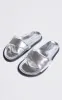 Silver Real Leather Round Toe Cross Strap Footbed Sandals sold by Pretty Little Thing
