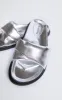 Silver Real Leather Round Toe Cross Strap Footbed Sandals sold by Pretty Little Thing