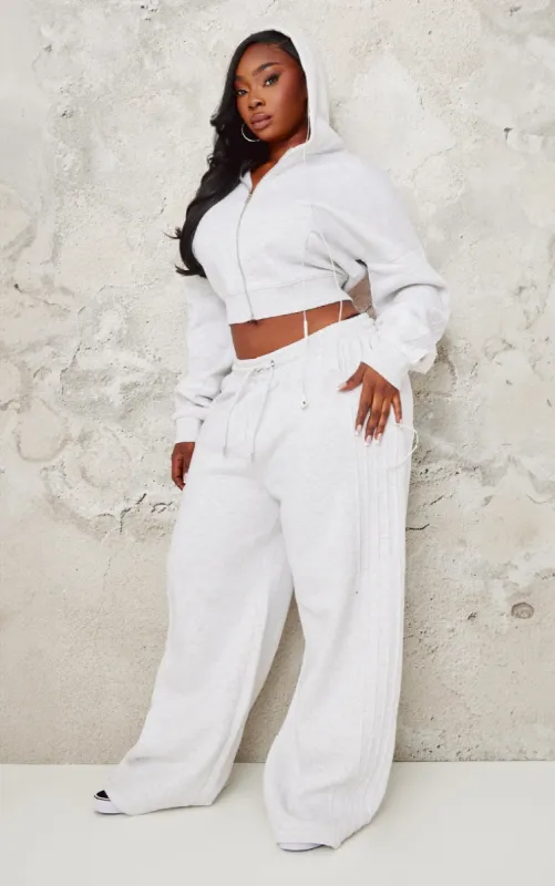 Plus Grey Marl Seam Detail Wide Leg Joggers sold by Pretty Little Thing