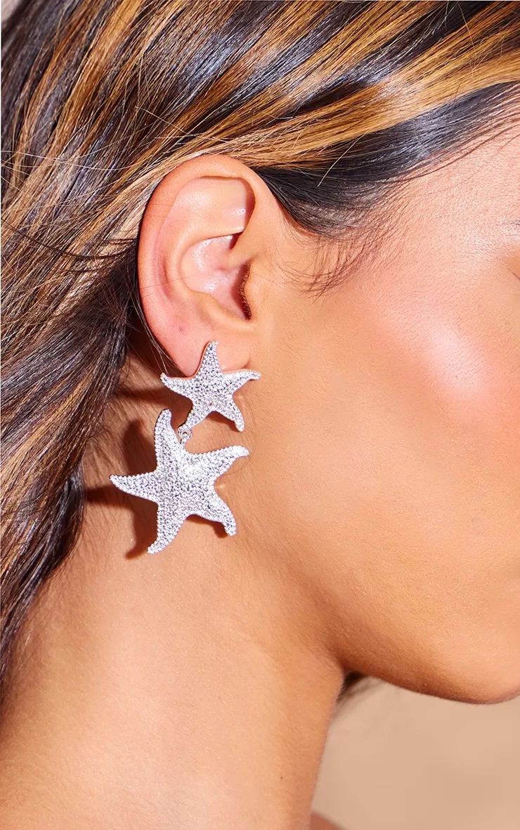 Silver Starfish Detail Drop Stud Earrings sold by Pretty Little Thing