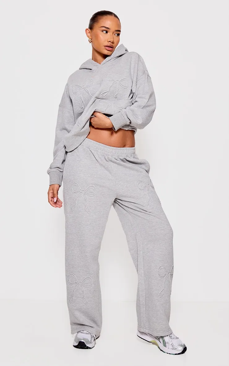 Petite Grey Marl Embossed Bow Detail Hoodie sold by Pretty Little Thing product image thumbnail 3