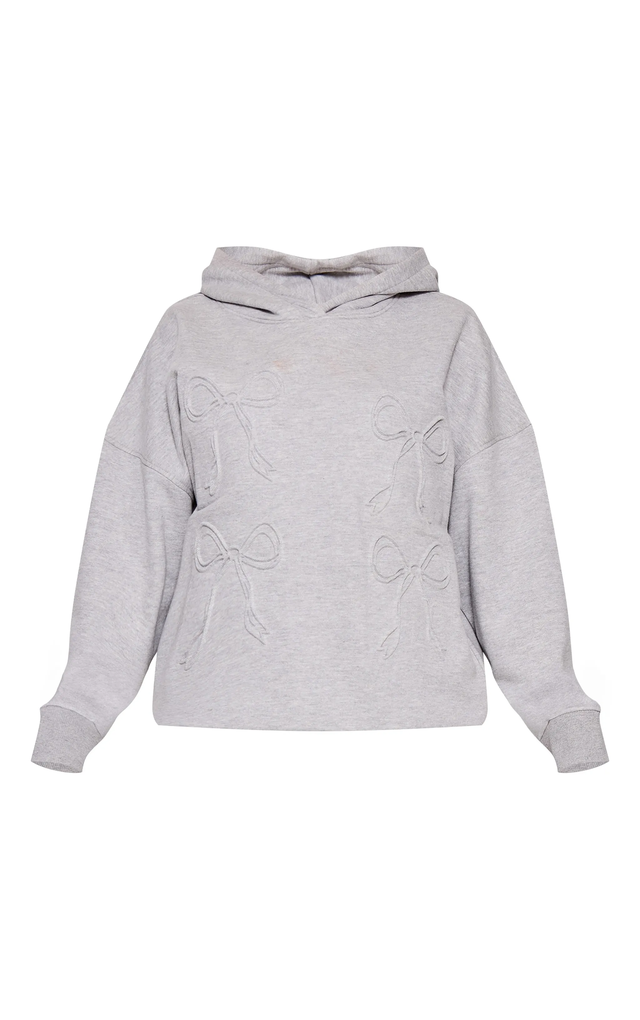 Petite Grey Marl Embossed Bow Detail Hoodie sold by Pretty Little Thing product image thumbnail 5