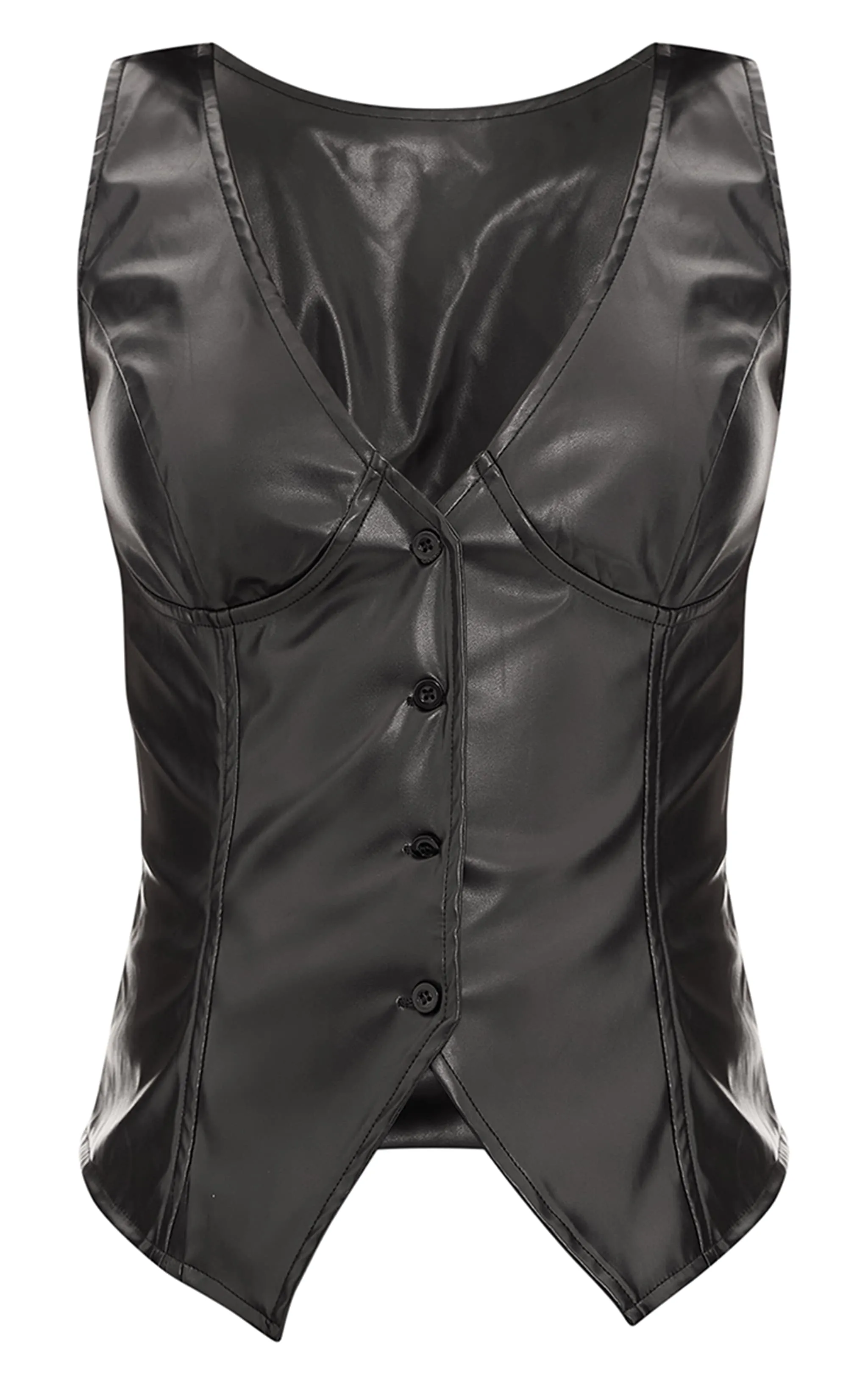 Black Faux Leather Plunge Waistcoat sold by Pretty Little Thing product image thumbnail 5