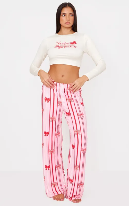 Pink Bow Stripe Print Long Pj Set sold by Pretty Little Thing