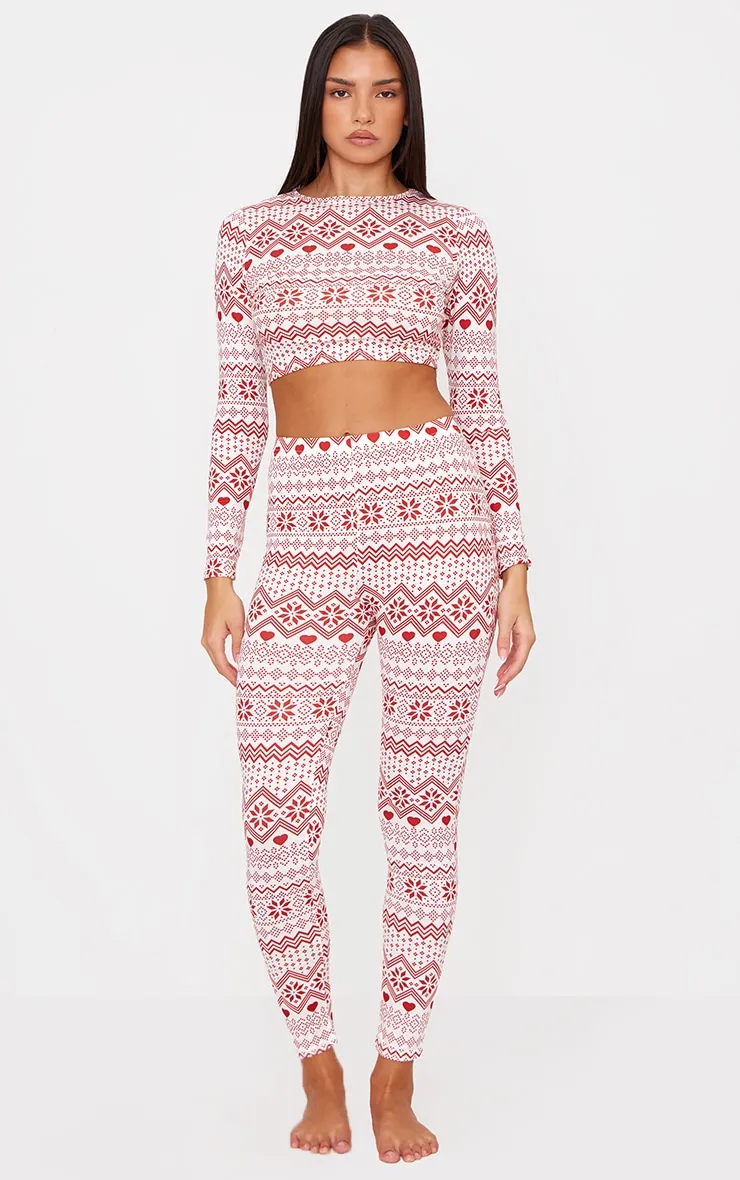 Cream Fairisle Print Long Sleeve Legging Pj Set sold by Pretty Little Thing