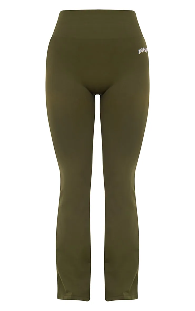 PLT SPORT Khaki Seamless Ribbed Detail High Waist Yoga Flares sold by Pretty Little Thing product image thumbnail 5