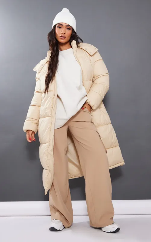 Petite Camel Long Puffer Coat made by Pretty Little Thing