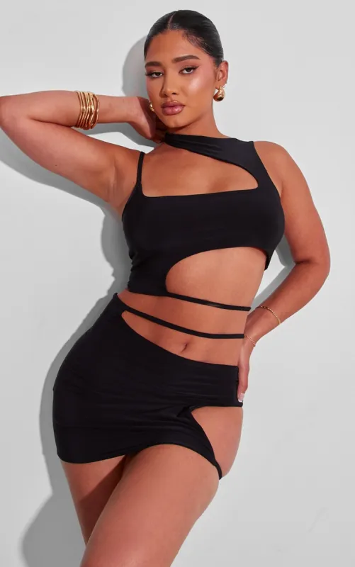 Shape Black Slinky Asymmetric Hem Top sold by Pretty Little Thing