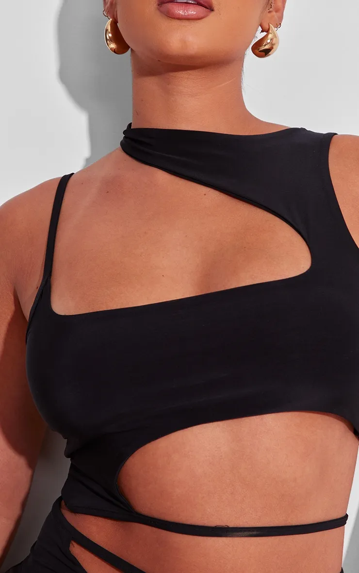 Shape Black Slinky Asymmetric Hem Top sold by Pretty Little Thing product image thumbnail 4