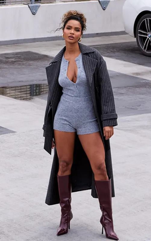 Charcoal Pinstripe Wool Look Double Breasted Belted Coat sold by Pretty Little Thing