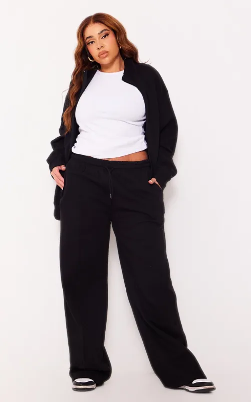Plus Black Mid Rise Seam Detail Straight Leg Joggers sold by Pretty Little Thing