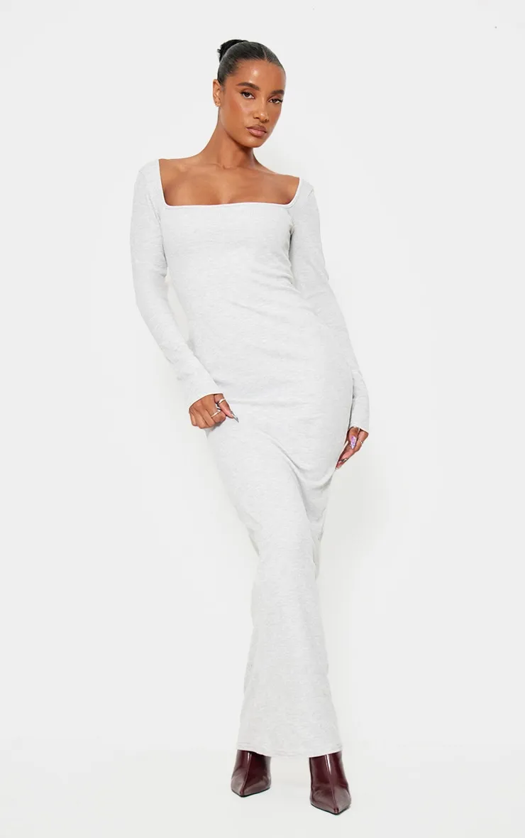 Light Grey Heavy Rib Square Neck Maxi Dress sold by Pretty Little Thing