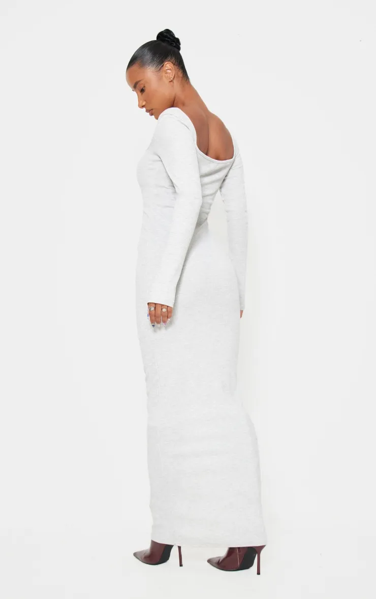 Light Grey Heavy Rib Square Neck Maxi Dress sold by Pretty Little Thing product image thumbnail 2