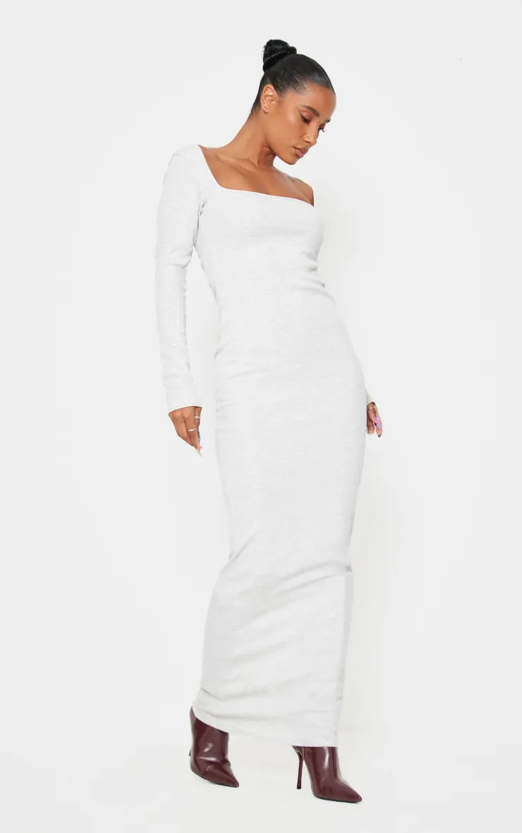 Light Grey Heavy Rib Square Neck Maxi Dress sold by Pretty Little Thing product image thumbnail 3