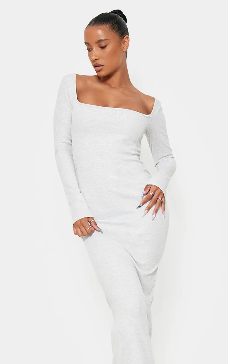 Light Grey Heavy Rib Square Neck Maxi Dress sold by Pretty Little Thing product image thumbnail 4