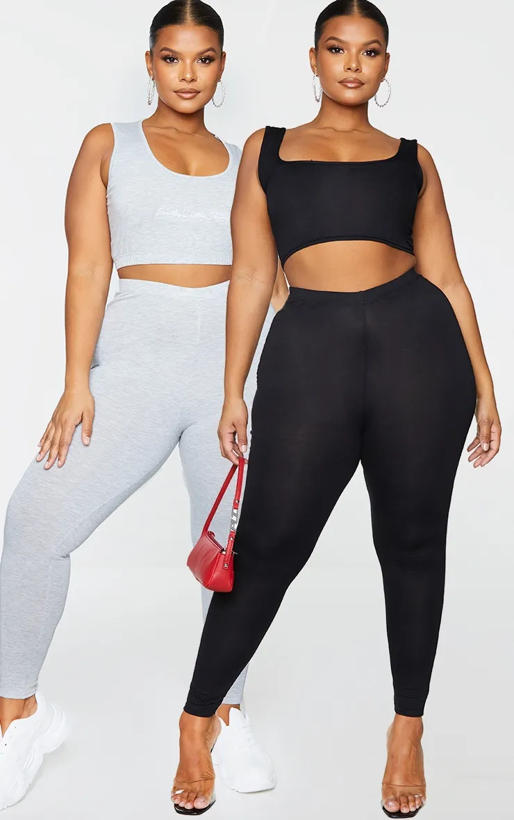 Plus Black and Grey Basic Jersey Legging 2 Pack sold by Pretty Little Thing