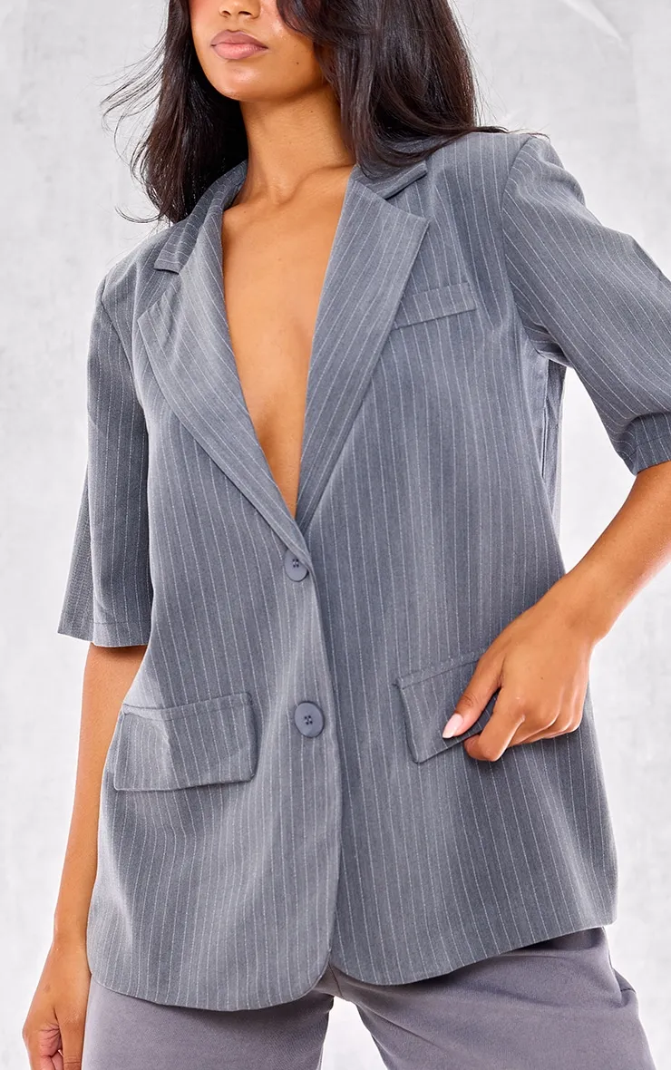 Charcoal Striped Short Sleeve Oversized Blazer sold by Pretty Little Thing product image thumbnail 4