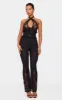 Black Lace Trim Mesh Halter Neck Sheer Jumpsuit sold by Pretty Little Thing