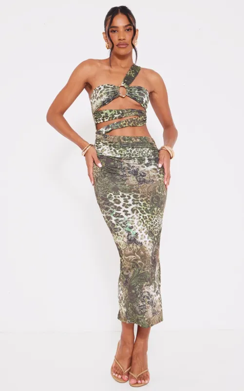 Green Animal Print Slinky Ring Detail Cut Out Midaxi Dress made by Pretty Little Thing