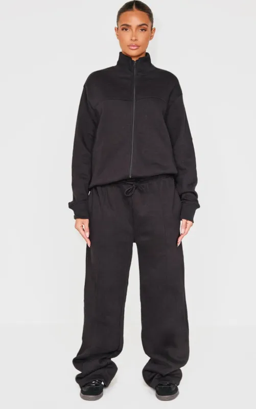 Black Straight Leg Seam Detailed Joggers made by Pretty Little Thing