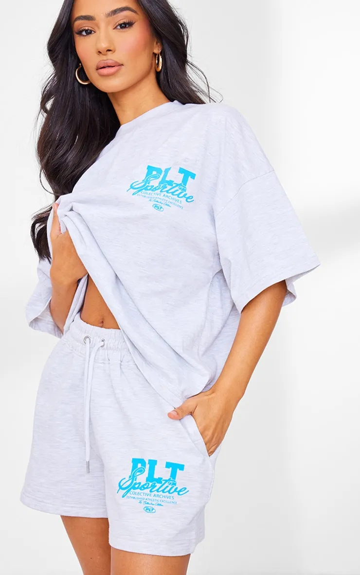 Petite Ash Grey Slogan Runner Shorts sold by Pretty Little Thing product image thumbnail 4