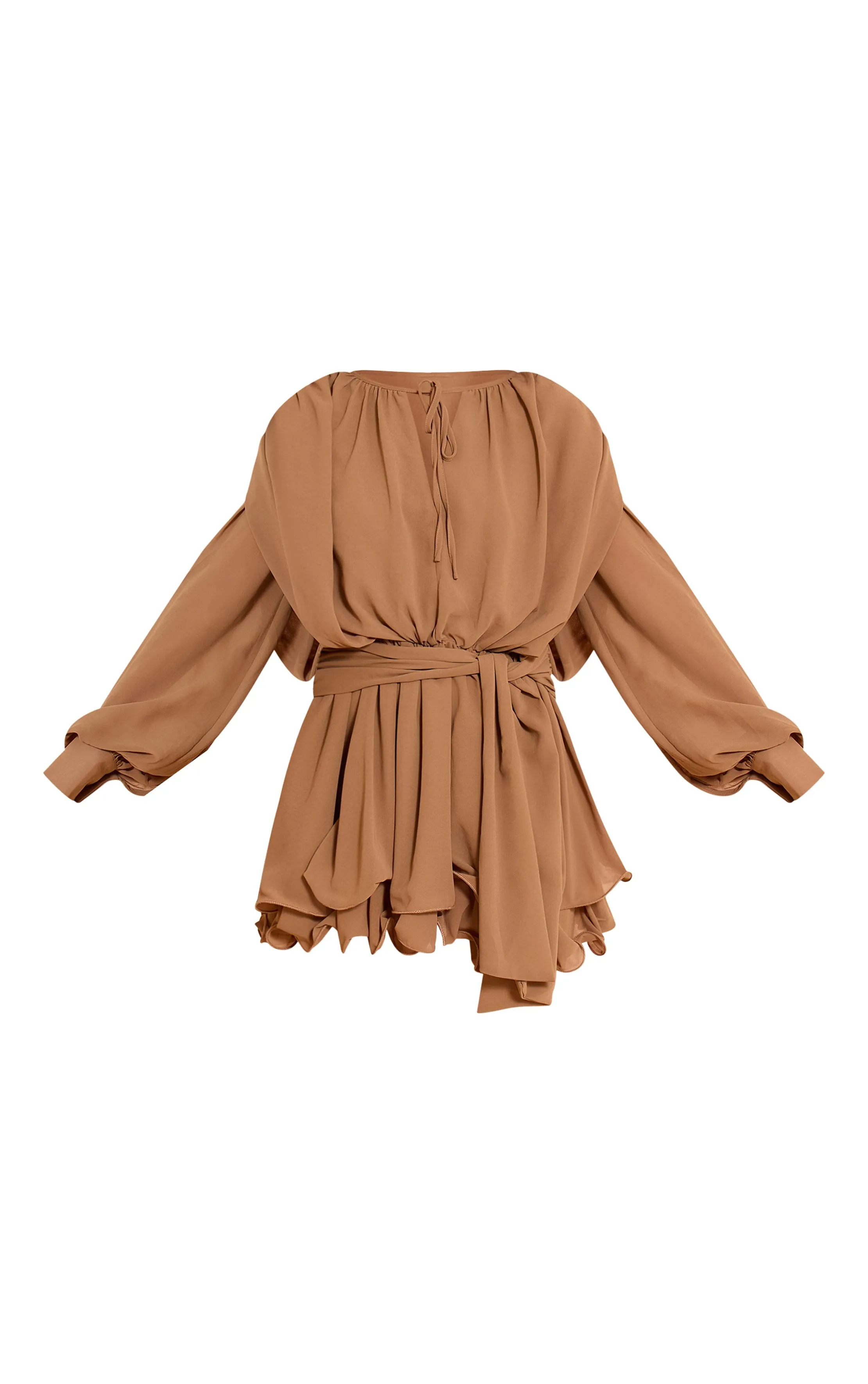 Chocolate Floaty Tie Detail Long Sleeve Shift Dress sold by Pretty Little Thing product image thumbnail 5
