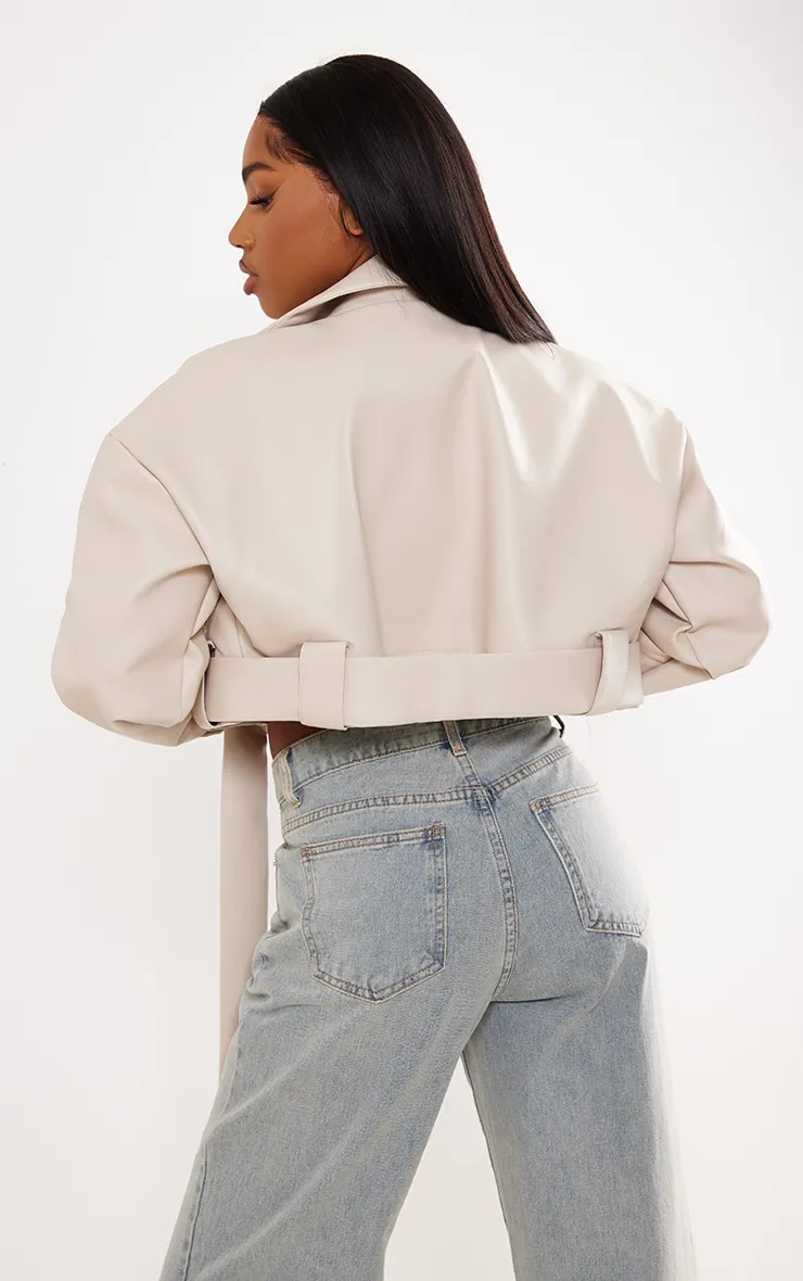 Stone Oversized Belted Hem Cropped Biker Jacket sold by Pretty Little Thing product image thumbnail 2
