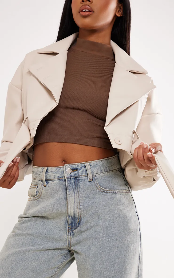 Stone Oversized Belted Hem Cropped Biker Jacket sold by Pretty Little Thing product image thumbnail 4