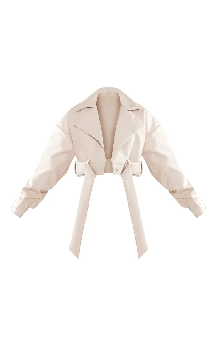 Stone Oversized Belted Hem Cropped Biker Jacket sold by Pretty Little Thing product image thumbnail 5