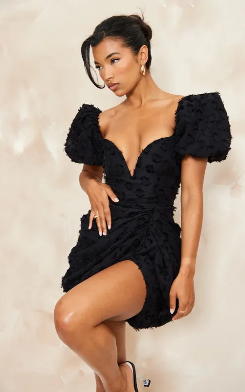 Black Textured Underwired Plunge Drape Bodycon Dress made by Pretty Little Thing