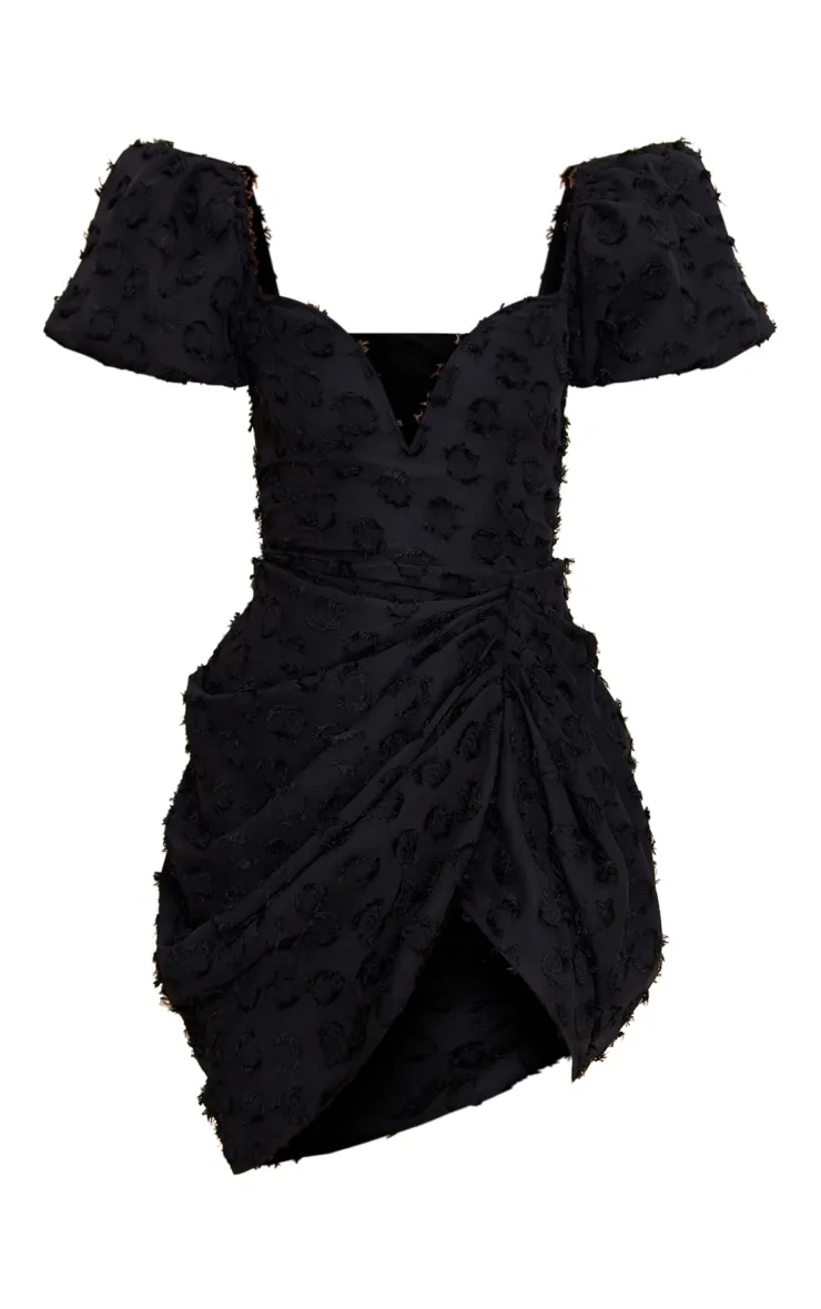 Black Textured Underwired Plunge Drape Bodycon Dress sold by Pretty Little Thing product image thumbnail 5