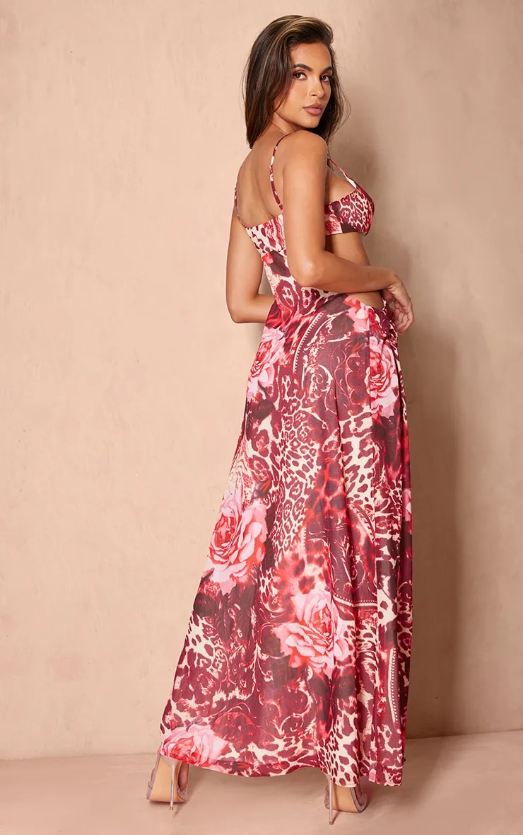 Pink Floral Print Chiffon Cami Cut Out Split Leg Maxi Dress sold by Pretty Little Thing product image thumbnail 2