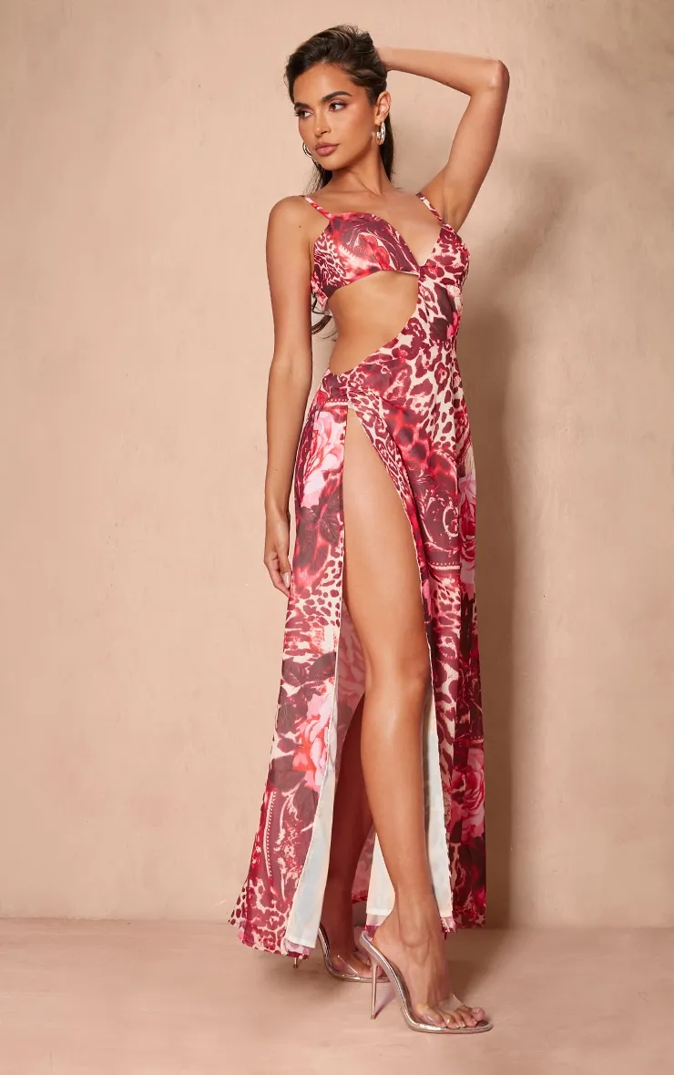 Pink Floral Print Chiffon Cami Cut Out Split Leg Maxi Dress sold by Pretty Little Thing product image thumbnail 3