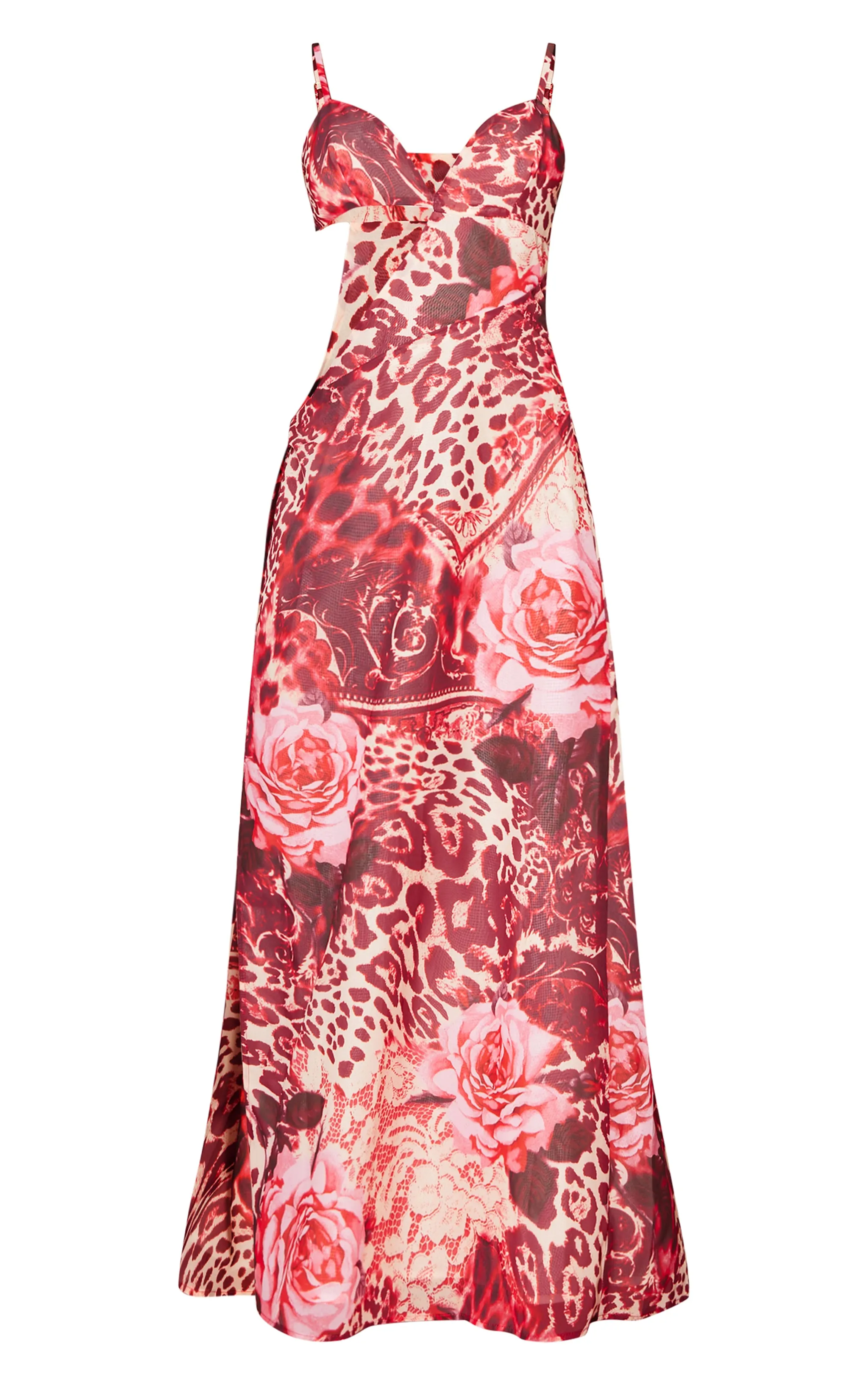 Pink Floral Print Chiffon Cami Cut Out Split Leg Maxi Dress sold by Pretty Little Thing product image thumbnail 5