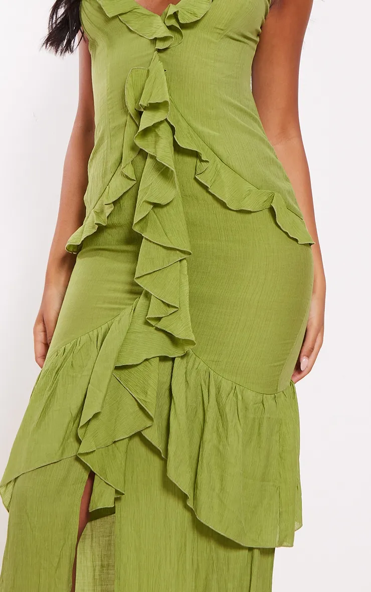 Tall Olive Frill Textured Maxi Dress sold by Pretty Little Thing product image thumbnail 4