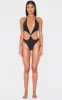Black Extreme Cut Out Gold Trim Halter Tie Swimsuit sold by Pretty Little Thing