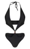 Black Extreme Cut Out Gold Trim Halter Tie Swimsuit sold by Pretty Little Thing