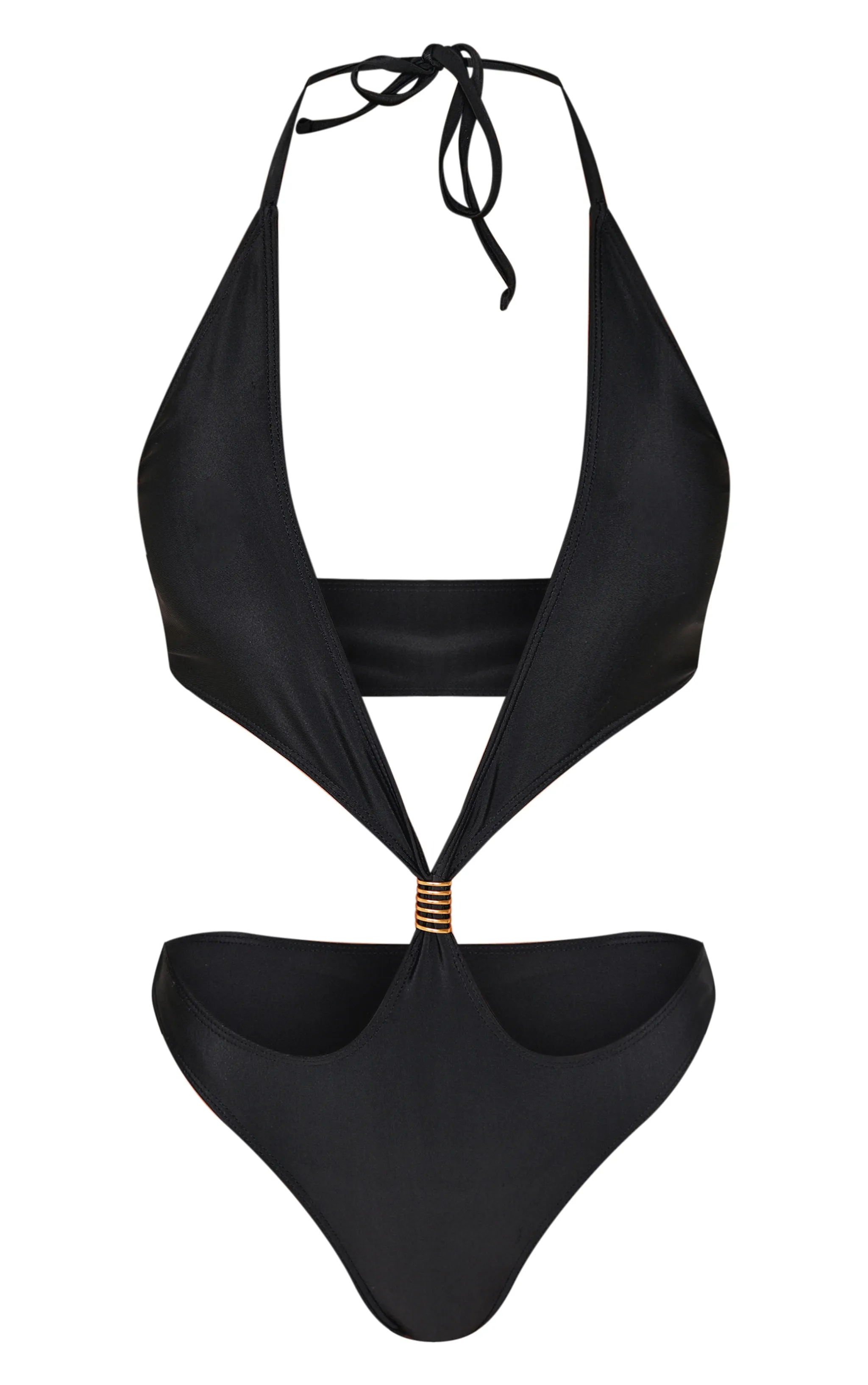 Black Extreme Cut Out Gold Trim Halter Tie Swimsuit sold by Pretty Little Thing product image thumbnail 5
