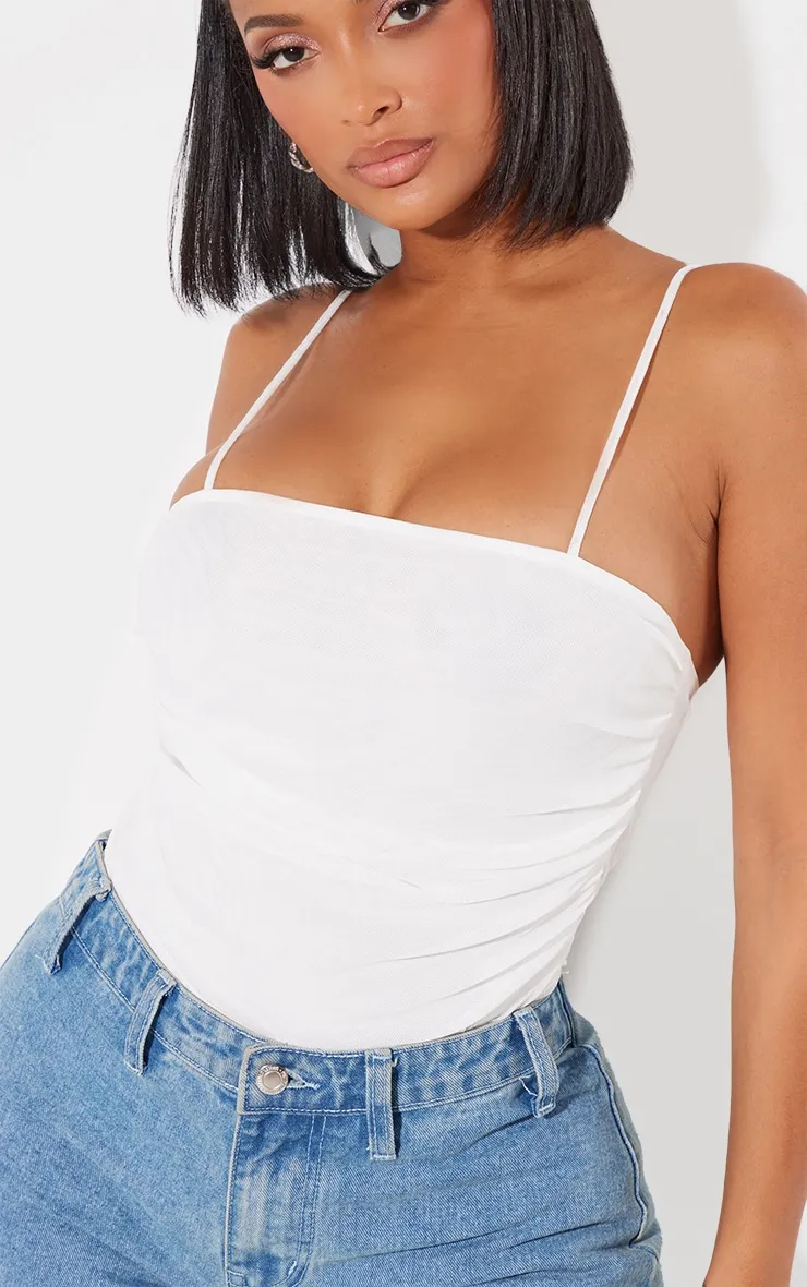 Shape White Mesh Ruched Detail Thong Bodysuit sold by Pretty Little Thing product image thumbnail 4